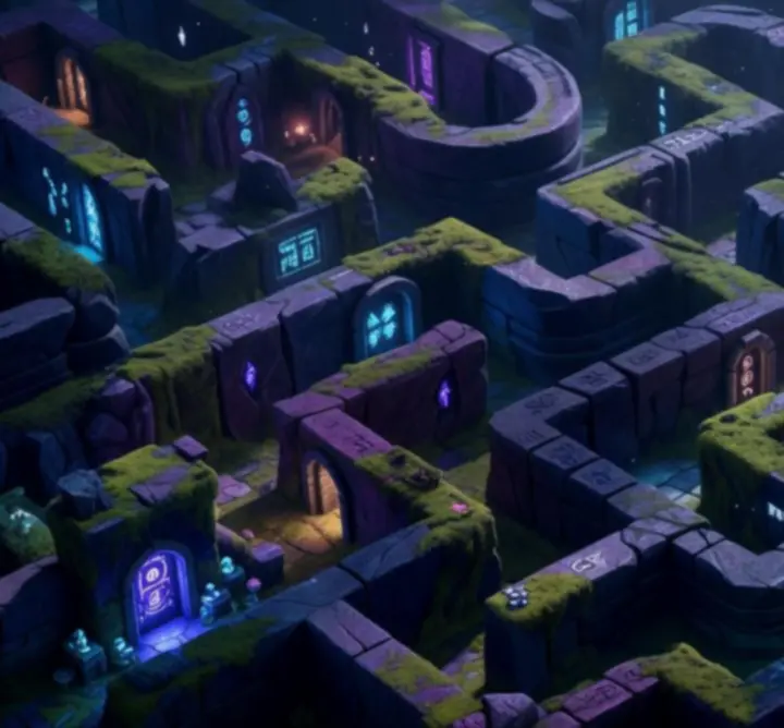 Schemat rozgałęzionych proceduralnych korytarzy lochu w Ravopol Hub