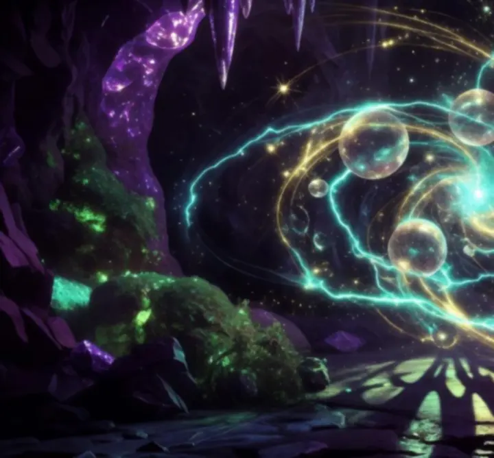 Ilustracja przedstawiająca połączenie magicznych kul w potężną, świecącą sferę.